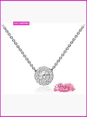 Sterling Silver Lab Grown Diamond Halo Slide Pendant Necklace 1/4 Carat